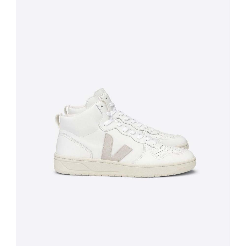 Veja V-15 LEATHER Magasszárú Női White/Beige | HU 368OKI